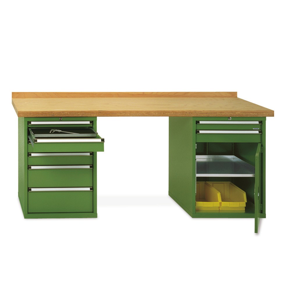 Illustration du produit: LOKOMA établi pour charges lourdes Premium, 2 blocs-tiroirs, capacité de charge 1 200 kg, H x l x P 850 mm x 2 000 mm x 700 mm, vert réséda