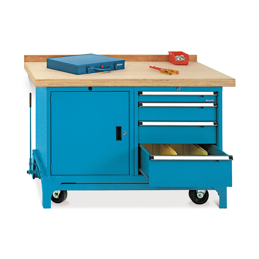 Illustration du produit: LOKOMA Établi mobile Premium avec tiroir + armoire, capacité de charge de 390 kg, H x l x P 850 x 1 300 x 700 mm, bleu gentiane