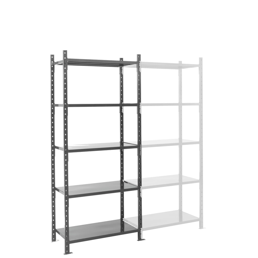 ManOrga Rayonnage à tablettes gris graphite avec tablettes en tôle d’acier, charge par tablette 500 kg, HxlxP 2 500 x 1 050 x 510 mm Illustration du produit: ManOrga Rayonnage à tablettes gris graphite avec tablettes en tôle d’acier, charge par tablette 500 kg, HxlxP 2 500 x 1 050 x 510 mm