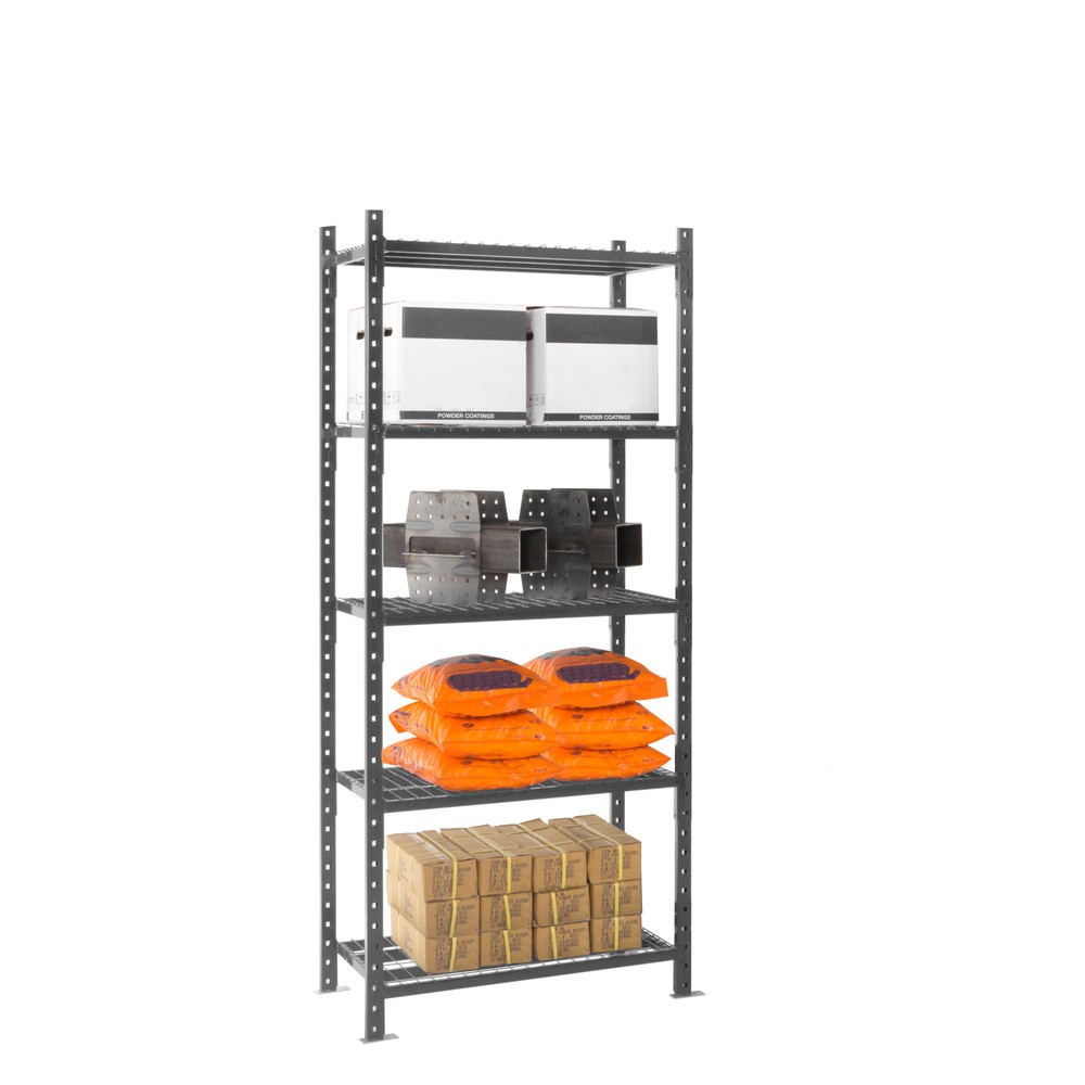 N° de l'image du produit 9 : ManOrga Rayonnage à tablettes gris graphite avec tablettes grillagées, charge par tablette 500 kg, HxlxP 2 000 x 1 050 x 510 mm