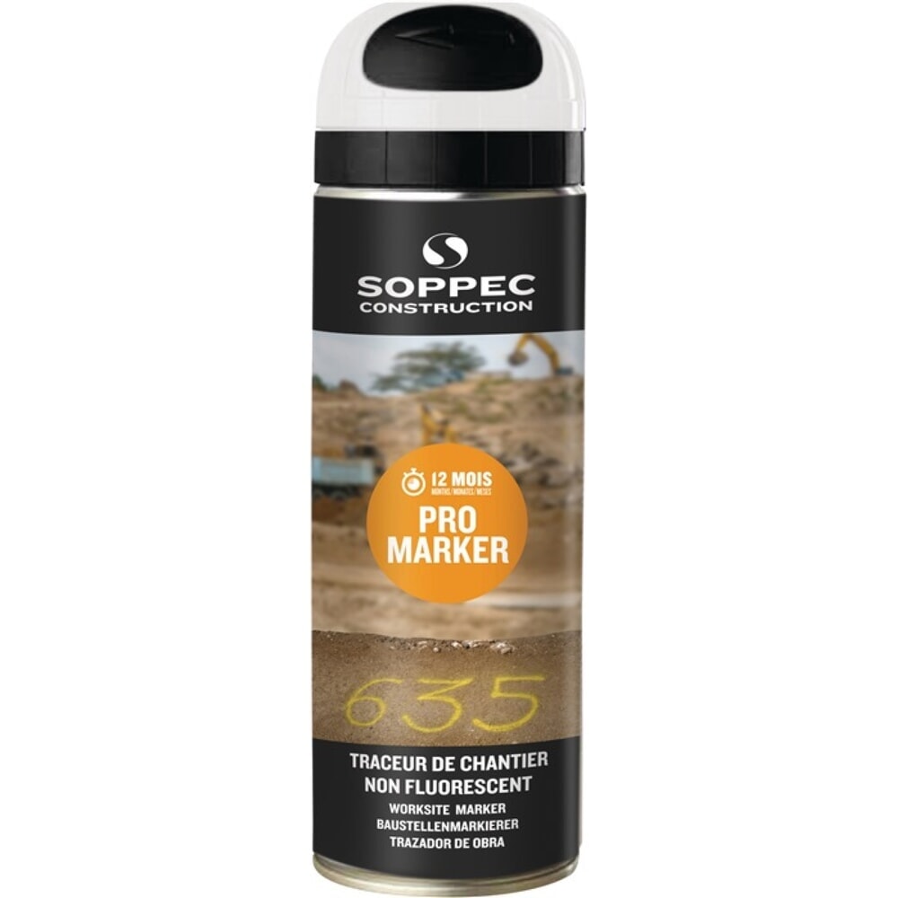 Illustration du produit: Traceur de chantier Pro Marker blanc 500 ml bombe aérosol SOPPEC