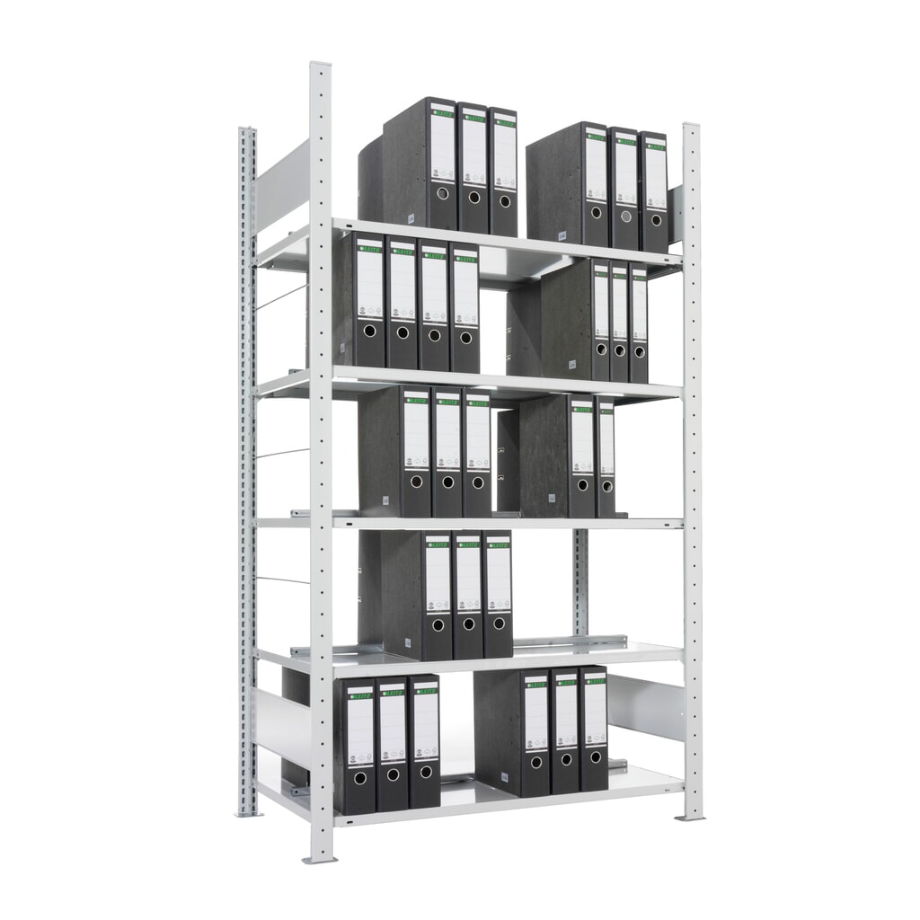 Illustration du produit: META Étagère à dossiers, module de base, double face, sans tablette de couverture, charge par tablette 80 kg, galvanisée, HxlxP 1 850 x 750 x 600 mm