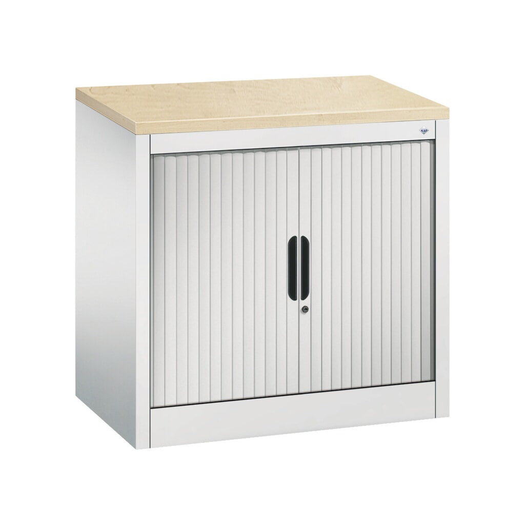 Meuble à volet roulant transversal C+P, 1 1/2 hauteur de classeur, largeur 800 mm, gris clair, Érable Illustration du produit: Meuble à volet roulant transversal C+P, 1 1/2 hauteur de classeur, largeur 800 mm, gris clair, Érable