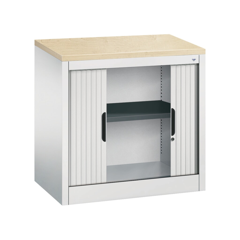 N° de l'image du produit 4 : Meuble à volet roulant transversal C+P, 1 1/2 hauteur de classeur, largeur 800 mm, gris clair, Érable