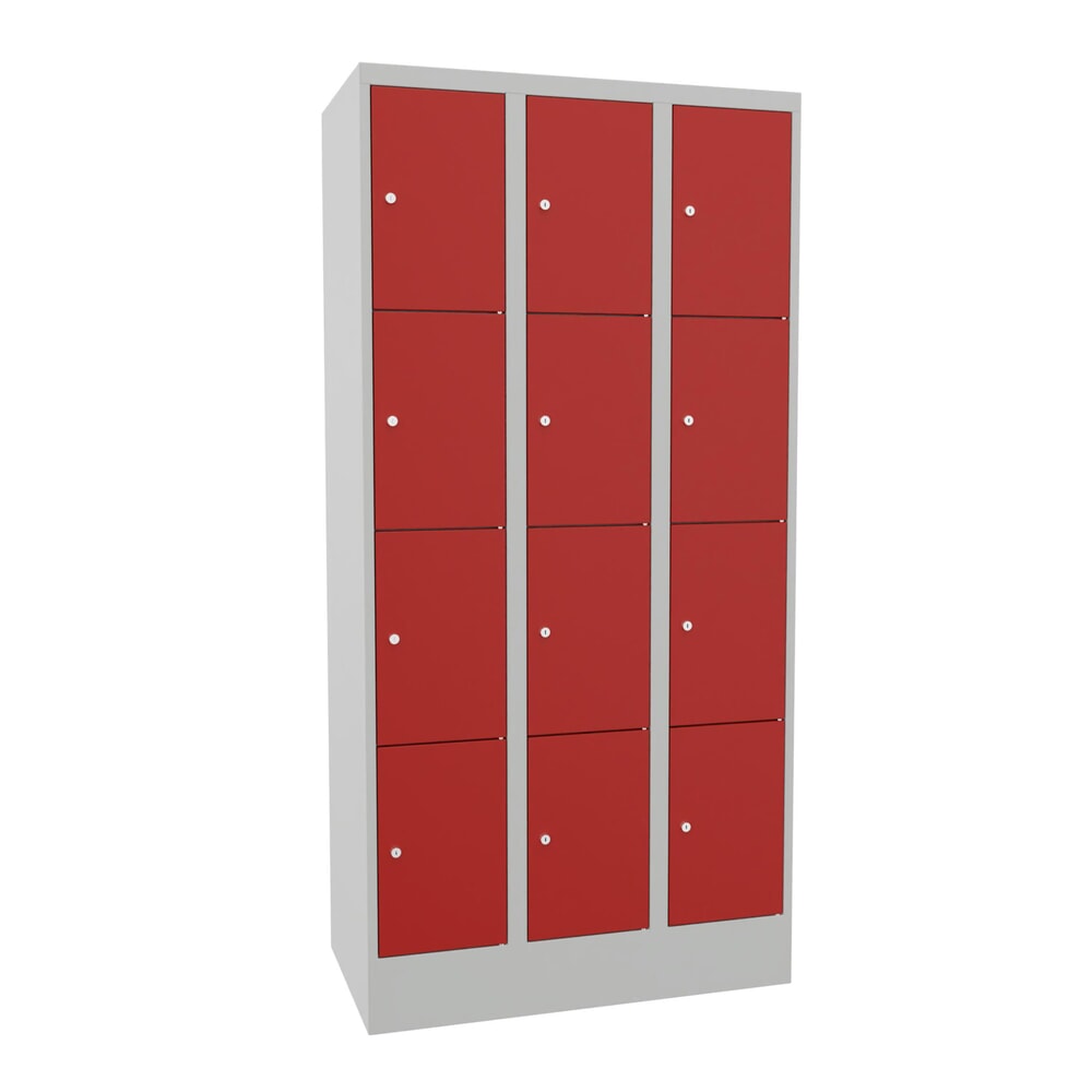 N° de l'image du produit 1 : Meuble coffre-fort PAVOY, 3 x 4 compartiments, H x l x P 1 850 x 930 x 500 mm, rouge feu, gris clair