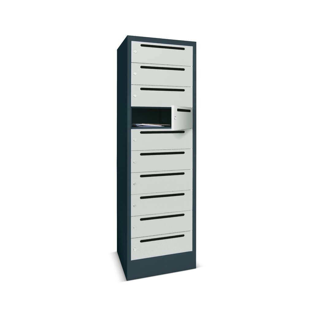 Meuble de tri du courrier PAVOY, 1 x 10 compartiments, H x l x P 1 850 x 330 x 500 mm, gris clair, gris anthracite Illustration du produit: Meuble de tri du courrier PAVOY, 1 x 10 compartiments, H x l x P 1 850 x 330 x 500 mm, gris clair, gris anthracite