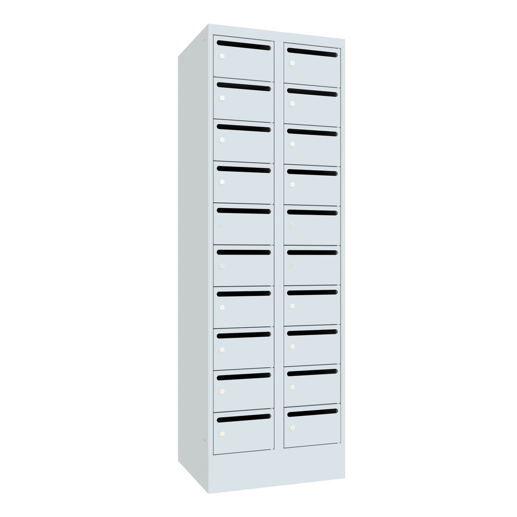 Meuble de tri du courrier PAVOY, 2 x 10 compartiments, H x l x P 1 850 x 630 x 500 mm, gris clair, gris clair Illustration du produit: Meuble de tri du courrier PAVOY, 2 x 10 compartiments, H x l x P 1 850 x 630 x 500 mm, gris clair, gris clair