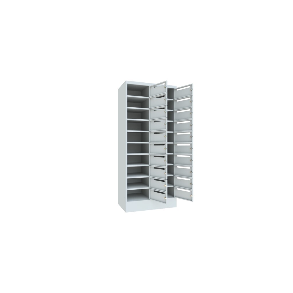 Meuble de tri du courrier PAVOY, 2 x 10 compartiments, H x l x P 1 850 x 830 x 500 mm, gris clair, gris clair N° de l'image du produit 4 : Meuble de tri du courrier PAVOY, 2 x 10 compartiments, H x l x P 1 850 x 830 x 500 mm, gris clair, gris clair