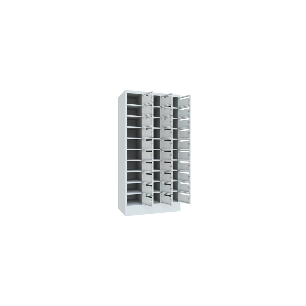 Meuble de tri du courrier PAVOY, 3 x 10 compartiments, H x l x P 1 850 x 930 x 500 mm, gris clair, gris clair N° de l'image du produit 4 : Meuble de tri du courrier PAVOY, 3 x 10 compartiments, H x l x P 1 850 x 930 x 500 mm, gris clair, gris clair