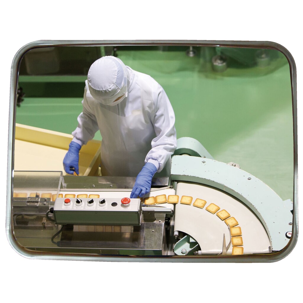 Illustration du produit: Miroir industriel Vialux®, acier inoxydable, rectangulaire, H x l 450 x 600 mm, support en acier galvanisé à chaud