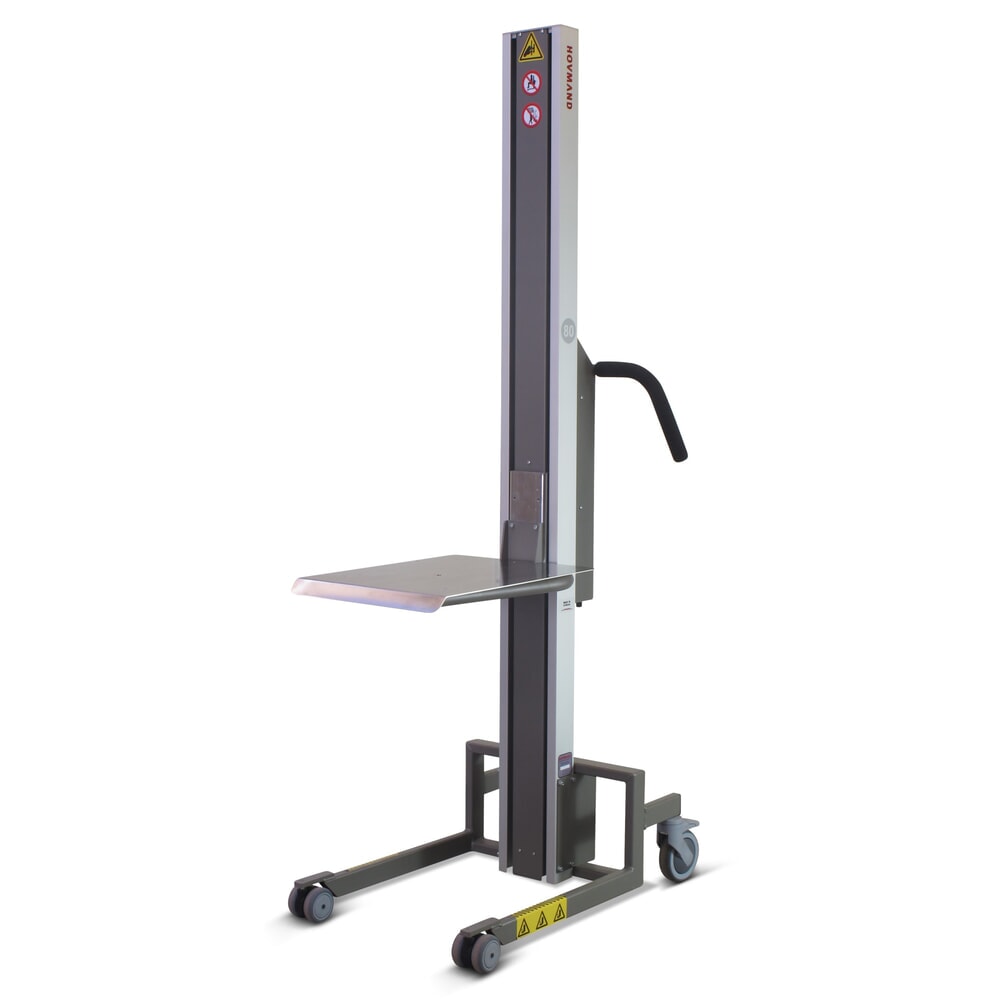 Illustration du produit: Monte-charge HOVMAND avec plate-forme en acier inoxydable + bloc en V, zone de levage 140-1 340 mm, capacité de charge 60 kg