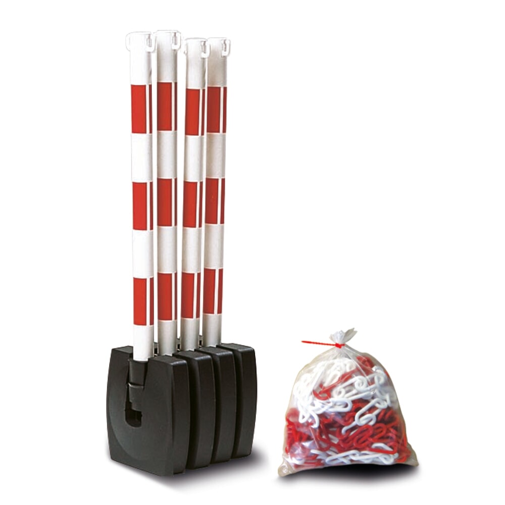 Illustration du produit: MORAVIA Kit de potelets à chaîne GUARDA-Flex, 4 poteaux + chaîne de 10 m, rouge/blanc