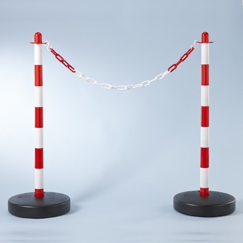 MOTTEZ Potelet en plastique sur coupelle ronde, blanc, rouge et noir N° de l'image du produit 2 : MOTTEZ Potelet en plastique sur coupelle ronde, blanc, rouge et noir