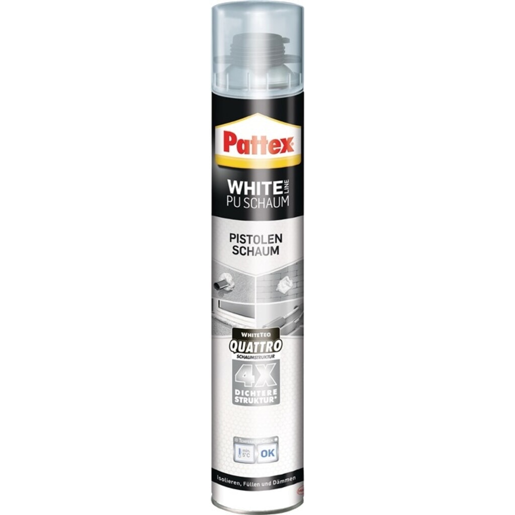 Mousse pistolet PATTEX 1K White Line PUS75 750 ml B2 blanche avec une main sch.tin Illustration du produit: Mousse pistolet PATTEX 1K White Line PUS75 750 ml B2 blanche avec une main sch.tin