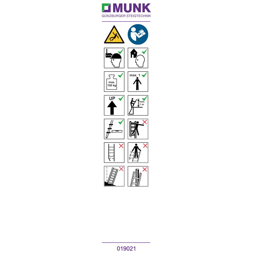 Illustration du produit: Munk Autocollant d’information pour échelle d’appui à marches, autocollant 19021