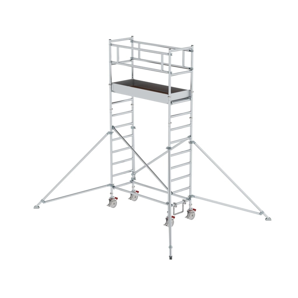 Munk Échafaudage roulant 0,75 x 1,80 m avec stabilisateur Hauteur de plate-forme 3,35 m Illustration du produit: Munk Échafaudage roulant 0,75 x 1,80 m avec stabilisateur Hauteur de plate-forme 3,35 m