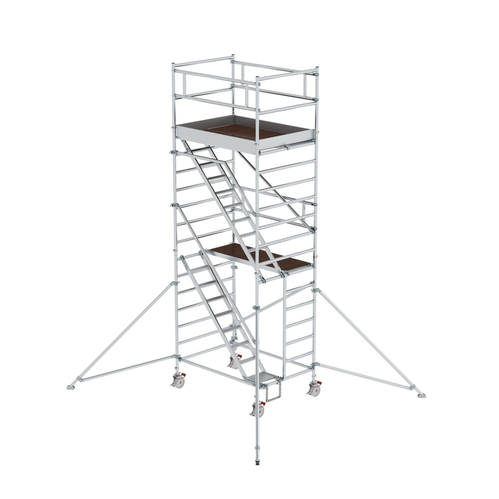 Illustration du produit: Munk Échafaudage roulant 1,35 x 1,80 m avec échelles inclinées & stabilisateurs Hauteur de plate-forme 4,35 m