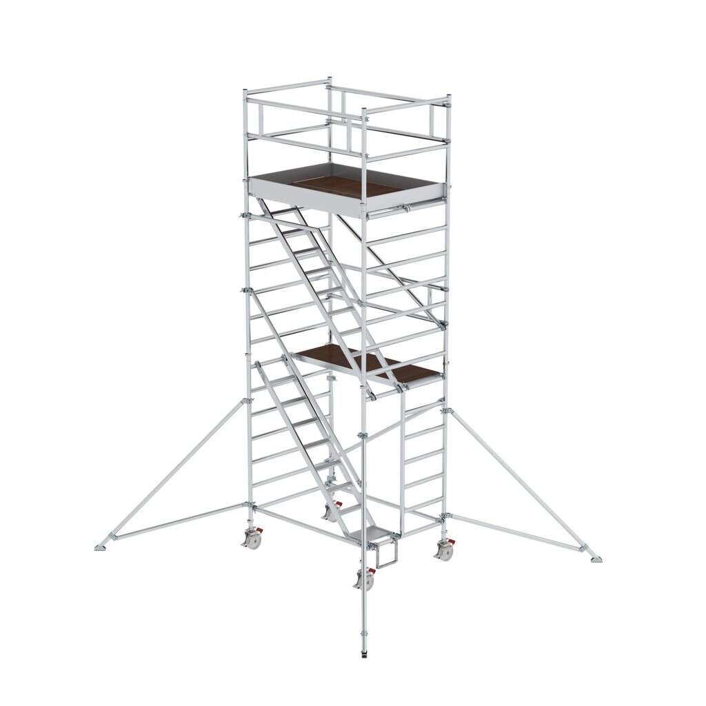 Illustration du produit: Munk Échafaudage roulant 1,35 x 1,80 m avec échelles inclinées & stabilisateurs Hauteur de plate-forme 4,35 m
