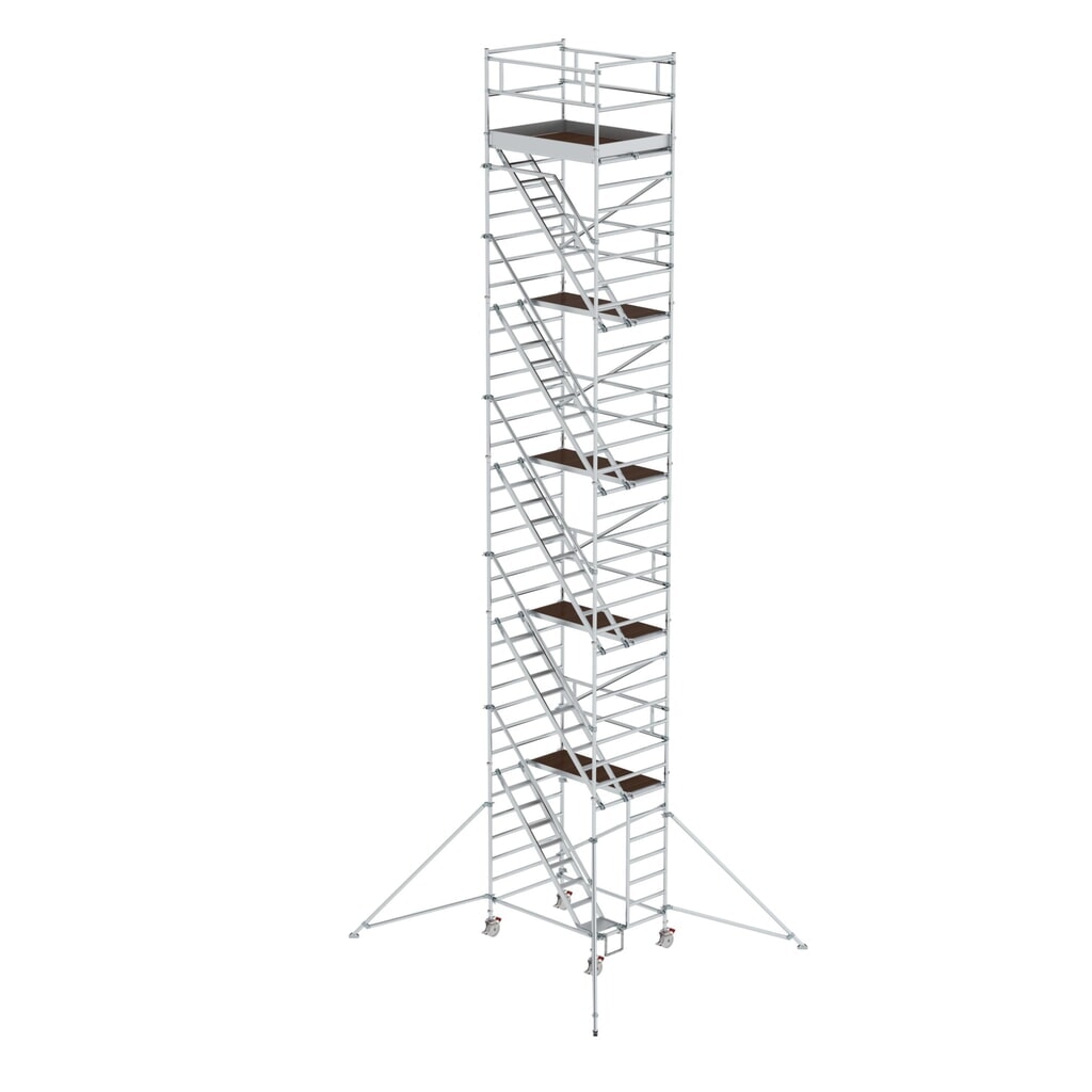 Munk Échafaudage roulant 1,35 x 1,80 m avec échelles inclinées & stabilisateurs Hauteur de plate-forme 10,35 m Illustration du produit: Munk Échafaudage roulant 1,35 x 1,80 m avec échelles inclinées & stabilisateurs Hauteur de plate-forme 10,35 m