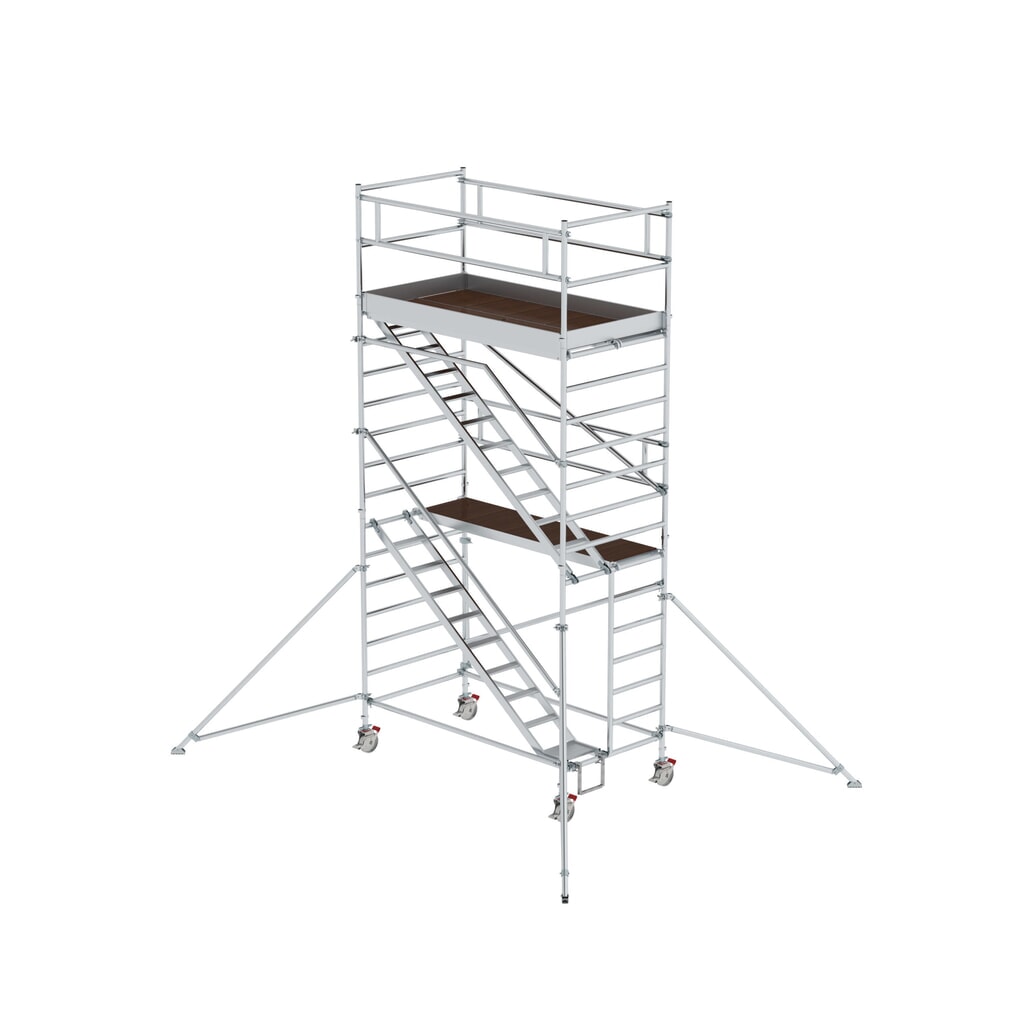 Munk Échafaudage roulant 1,35 x 2,45 m avec échelles inclinées & stabilisateurs Hauteur de plate-forme 4,35 m Illustration du produit: Munk Échafaudage roulant 1,35 x 2,45 m avec échelles inclinées & stabilisateurs Hauteur de plate-forme 4,35 m