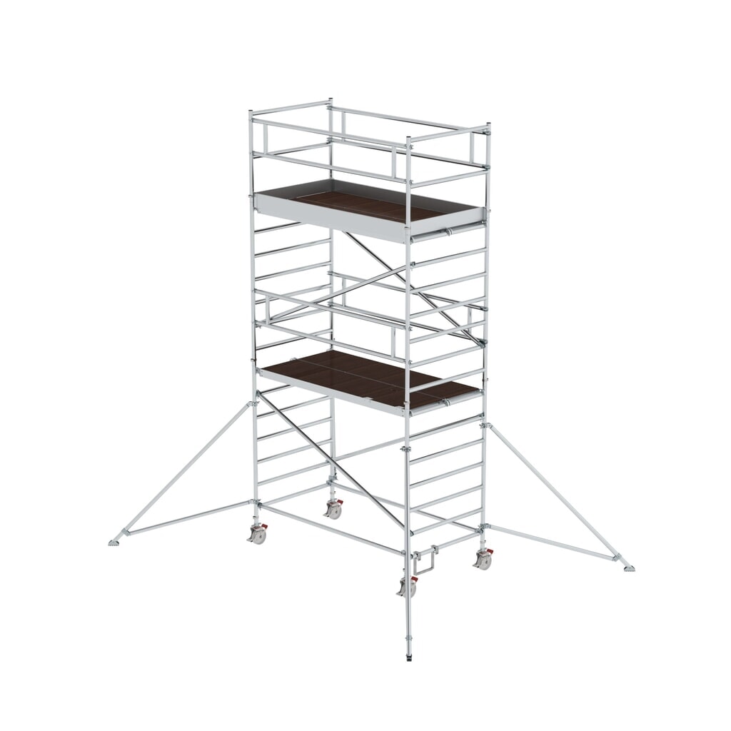 Munk Échafaudage roulant 1,35 x 2,45 m avec stabilisateur & double plate-forme Hauteur de plate-forme 4,35 m Illustration du produit: Munk Échafaudage roulant 1,35 x 2,45 m avec stabilisateur & double plate-forme Hauteur de plate-forme 4,35 m