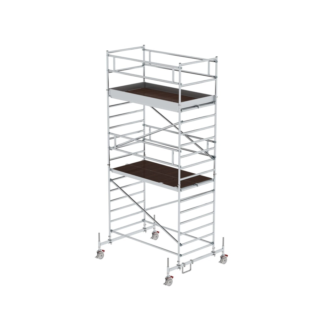 Illustration du produit: Munk Échafaudage roulant 1,35 x 2,45 m avec traverse mobile & double plate-forme Hauteur de plate-forme 4,35 m