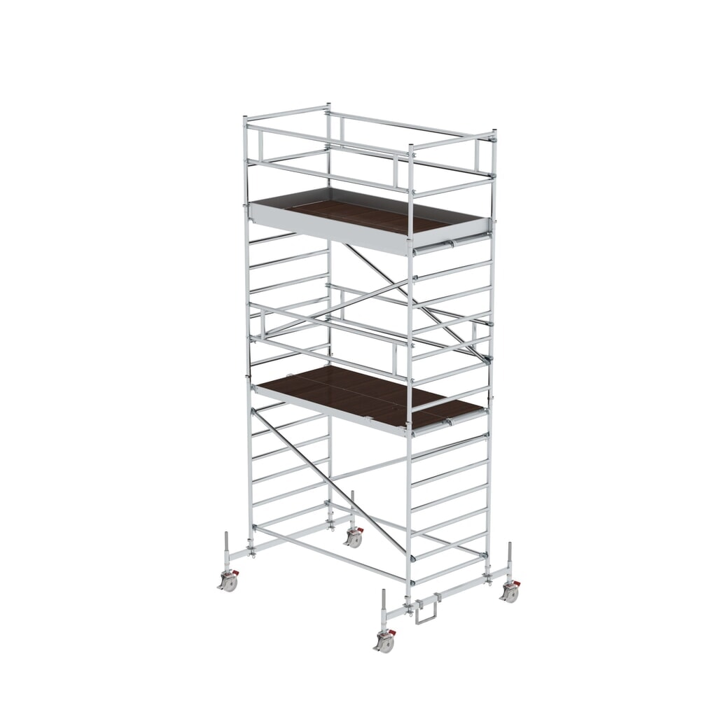 Munk Échafaudage roulant 1,35 x 2,45 m avec traverse mobile & double plate-forme Hauteur de plate-forme 4,35 m Illustration du produit: Munk Échafaudage roulant 1,35 x 2,45 m avec traverse mobile & double plate-forme Hauteur de plate-forme 4,35 m