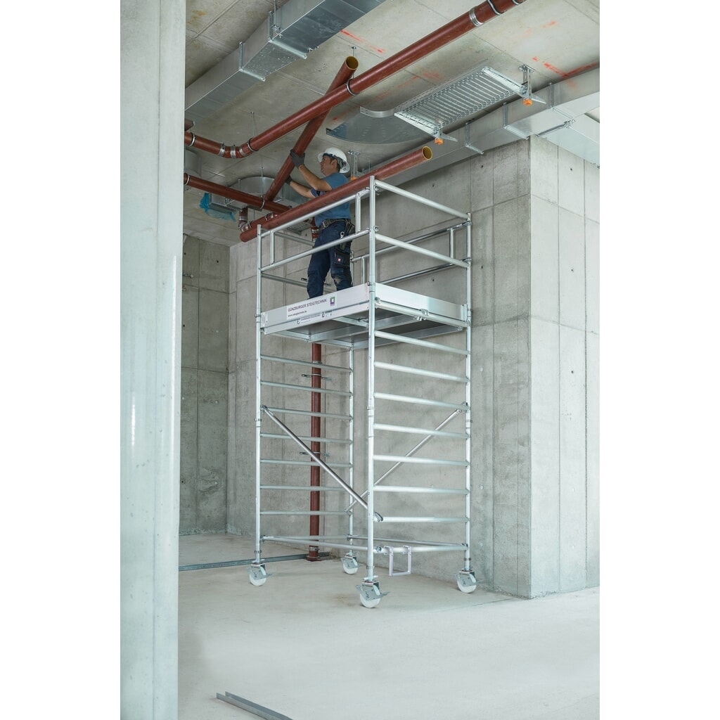 N° de l'image du produit 2 : Munk Échafaudage roulant 1,35 x 1,80 m avec traverse mobile & double plate-forme Hauteur de plate-forme 4,45 m