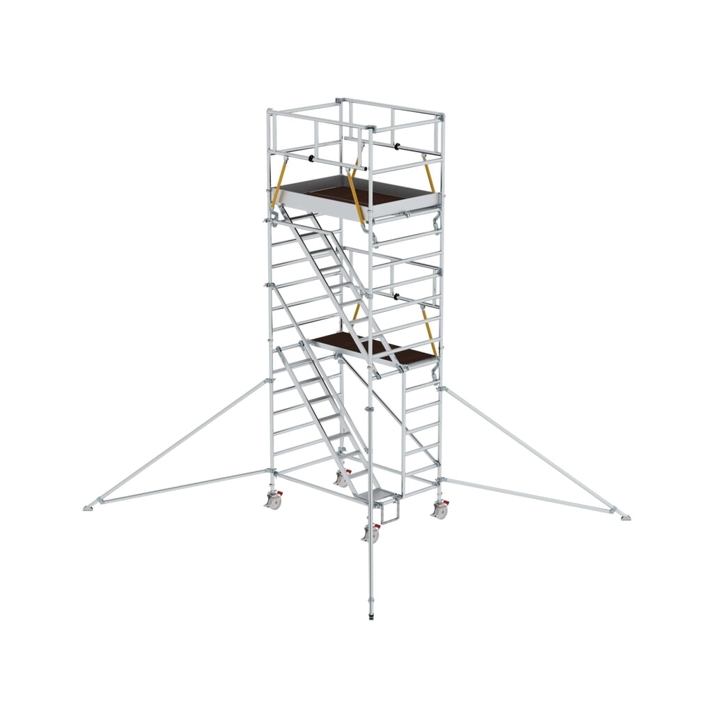 Illustration du produit: Échafaudage roulant Munk SG 1,35 x 1,80 m avec marches inclinées & stabilisateurs Hauteur de plate-forme 4,47 m