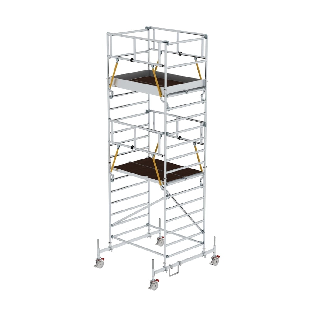 Munk Échafaudage roulant SG 1,35 x 1,80 m avec traverse mobile & double plate-forme Hauteur de plate-forme 4,66 m Illustration du produit: Munk Échafaudage roulant SG 1,35 x 1,80 m avec traverse mobile & double plate-forme Hauteur de plate-forme 4,66 m