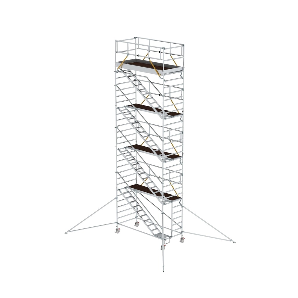 Munk Échafaudage roulant SG 1,35 x 3,0 m avec marches inclinées et stabilisateurs, hauteur de plate-forme 8,39 m Illustration du produit: Munk Échafaudage roulant SG 1,35 x 3,0 m avec marches inclinées et stabilisateurs, hauteur de plate-forme 8,39 m