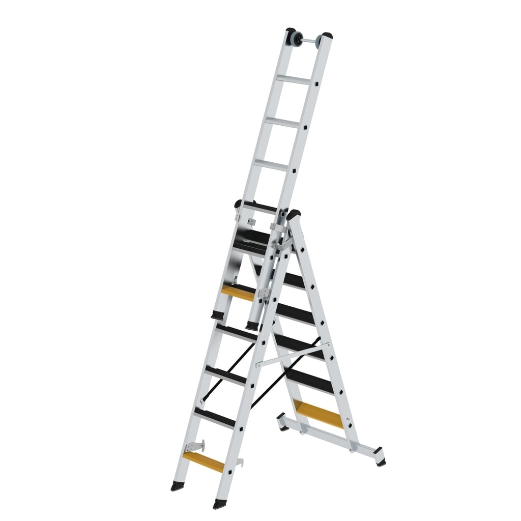 Illustration du produit: Munk Échelle polyvalente à marches 3 parties avec traverse nivello® et clip-step R13, 3x6 marches