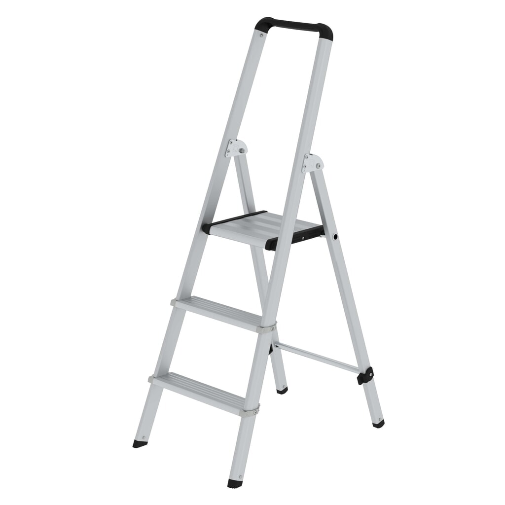 Munk Escabeau double à marches ML accessible d'un côté, aluminium anodisé, 3 marches Illustration du produit: Munk Escabeau double à marches ML accessible d'un côté, aluminium anodisé, 3 marches