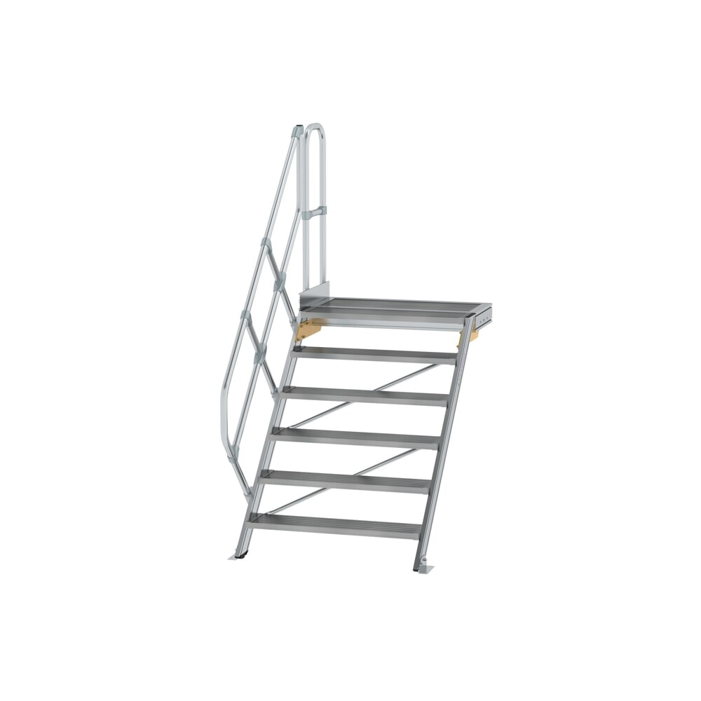 Illustration du produit: Munk Escalier avec plate-forme 45°, largeur de marche 1000 mm, 6 marches, aluminium strié