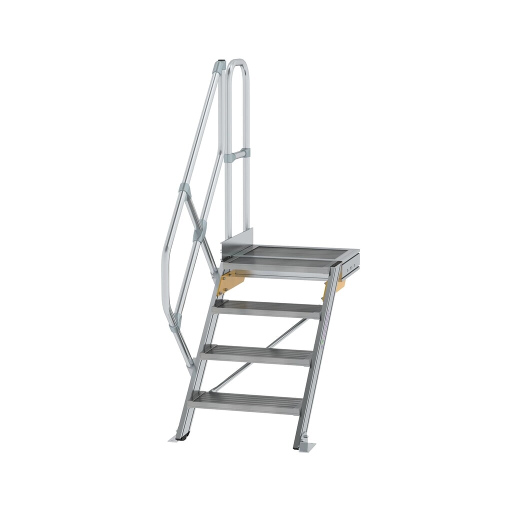 Illustration du produit: Munk Escalier avec plate-forme 45°, largeur de marche 600 mm, 4 marches, aluminium strié
