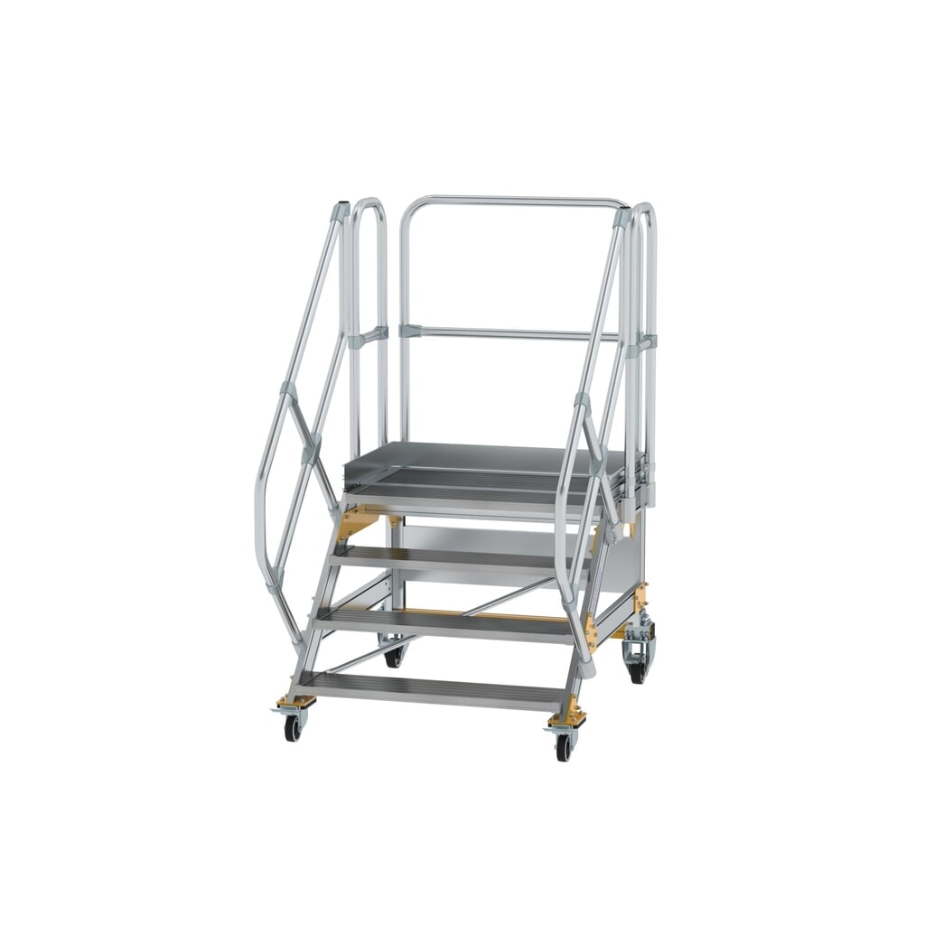Munk Escalier mobile à plate-forme 45° Largeur de marche 1 000 mm 4 marches en aluminium strié Illustration du produit: Munk Escalier mobile à plate-forme 45° Largeur de marche 1 000 mm 4 marches en aluminium strié