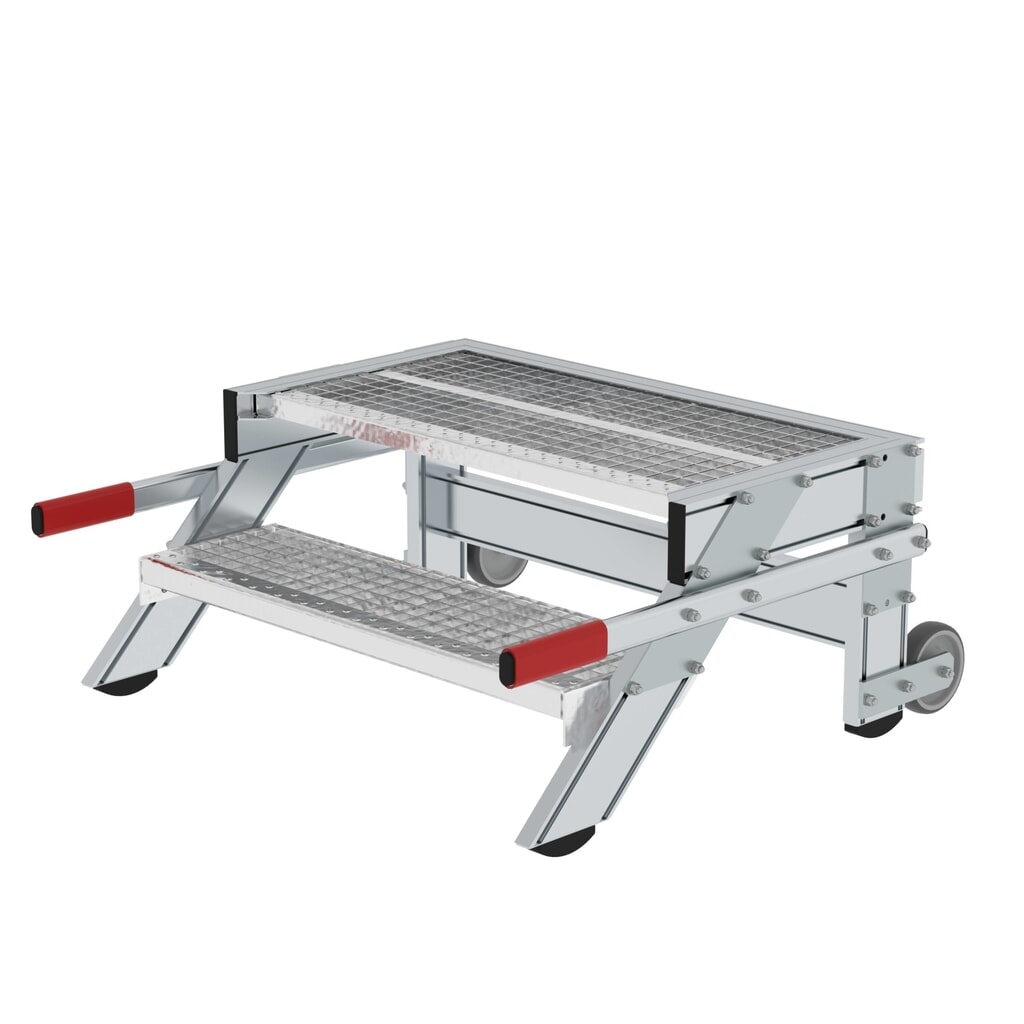 Munk Plate-forme de travail mobile, largeur de plate-forme 800 mm, caillebotis en acier, 2 niveaux Illustration du produit: Munk Plate-forme de travail mobile, largeur de plate-forme 800 mm, caillebotis en acier, 2 niveaux