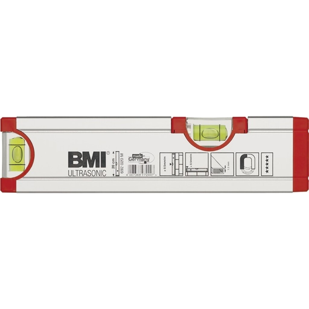 Illustration du produit: Niveau à bulles ULTRASONIC 20 cm aluminium argent ± 0,5 mm/m avec aimant BMI