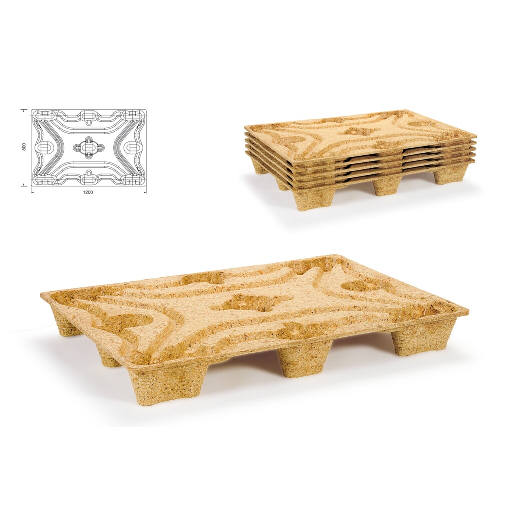 Palette en bois pressé, format EURO, L x l 600 x 800 mm, capacité de charge dyn. 500 kg, 6 pieds N° de l'image du produit 2 : Palette en bois pressé, format EURO, L x l 600 x 800 mm, capacité de charge dyn. 500 kg, 6 pieds