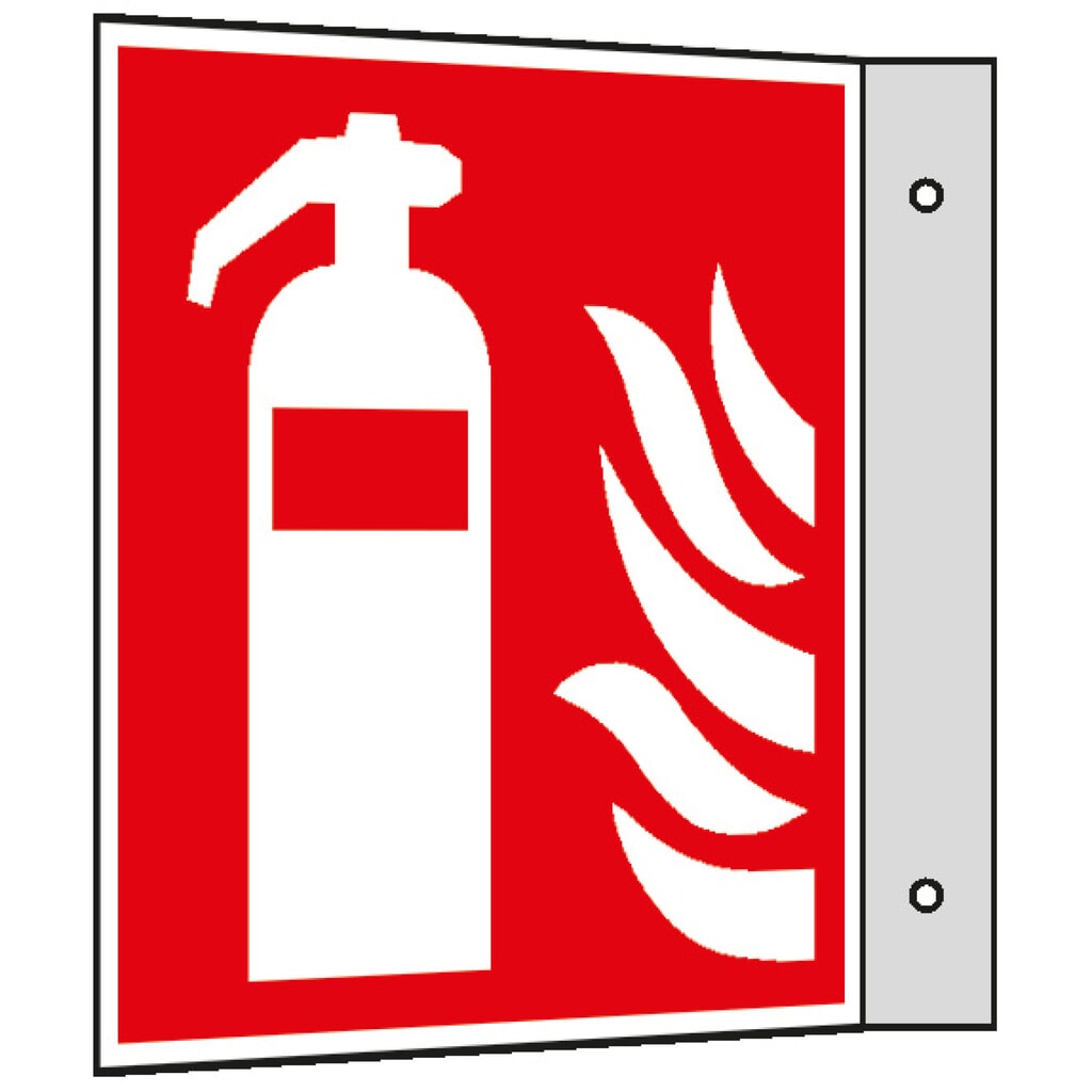 Panneau de protection incendie – Extincteur avec flammes, drapeau