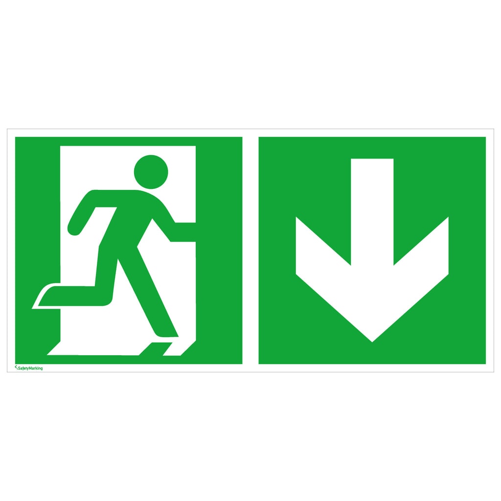 SafetyMarking® Sortie de secours vers la droite, flèche vers le bas, Hxl 150 x 300 mm, film HI Illustration du produit: SafetyMarking® Sortie de secours vers la droite, flèche vers le bas, Hxl 150 x 300 mm, film HI