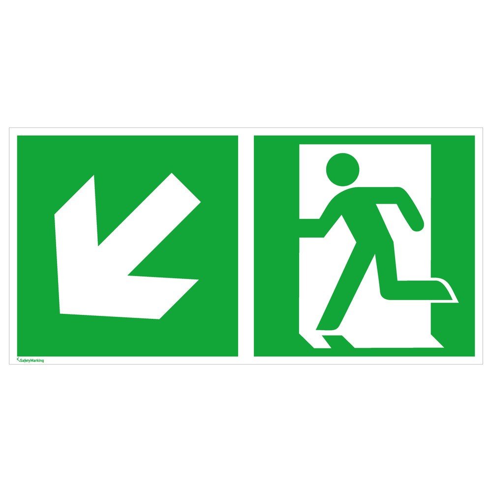 Illustration du produit: SafetyMarking® Sortie de secours vers la gauche, flèche vers la gauche et vers le bas, Hxl 150 x 300 mm, film HI