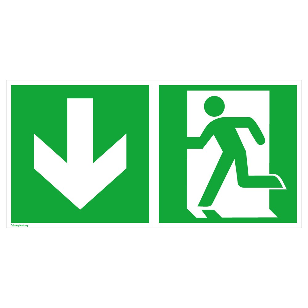Illustration du produit: SafetyMarking® Sortie de secours vers la gauche, flèche vers le bas, Hxl 150 x 300 mm, film HI