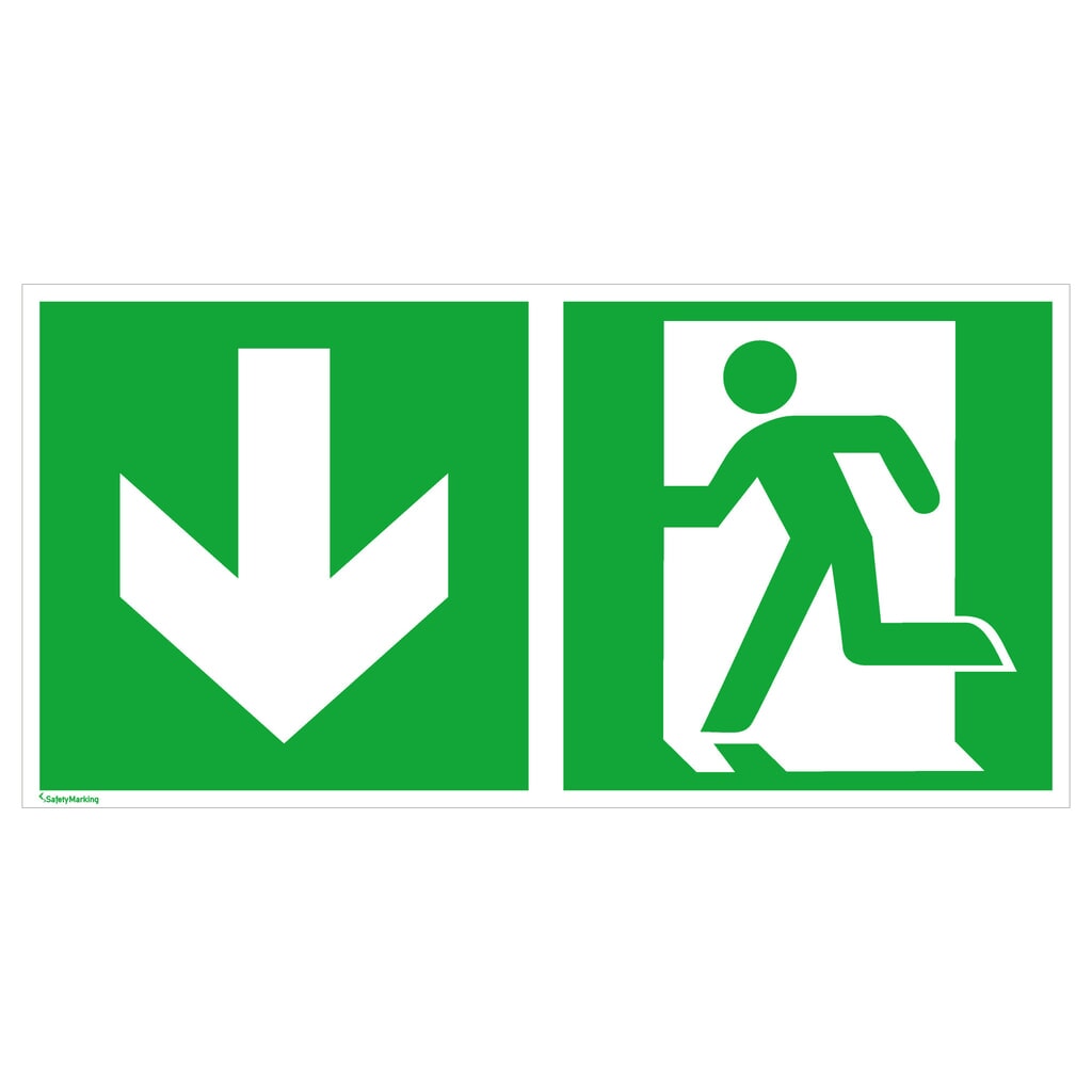 SafetyMarking® Sortie de secours vers la gauche, flèche vers le bas, Hxl 150 x 300 mm, film HI Illustration du produit: SafetyMarking® Sortie de secours vers la gauche, flèche vers le bas, Hxl 150 x 300 mm, film HI