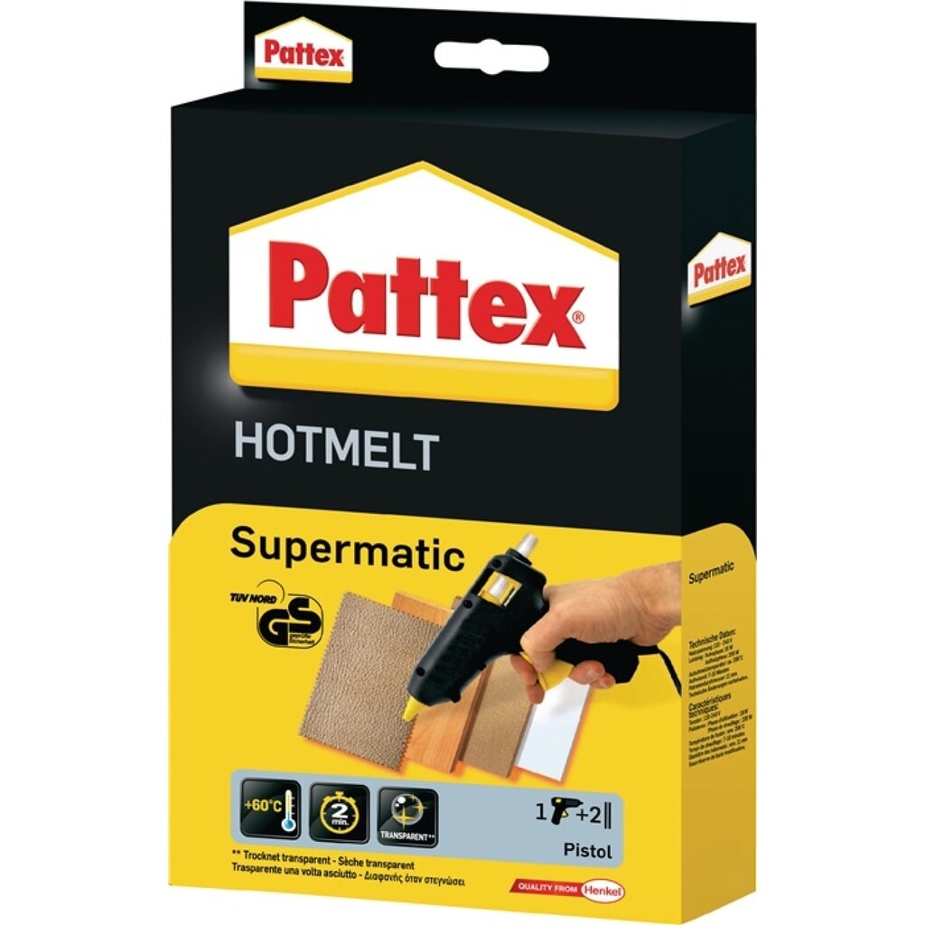 Pistolet à colle Supermatic PATTEX Puissance de collage 4,5 g/min 7-10 min 11 mm Illustration du produit: Pistolet à colle Supermatic PATTEX Puissance de collage 4,5 g/min 7-10 min 11 mm