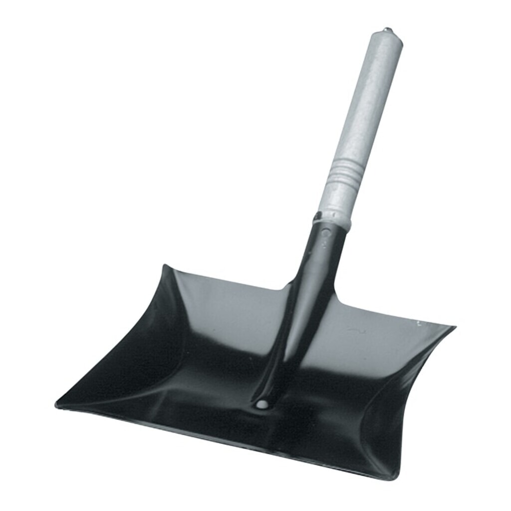 Illustration du produit: Pelle à poussière avec poignée en bois, capuchon et anneau, laquée noir MET. Longueur de la lame : 220 cm x largeur de la lame 230mm