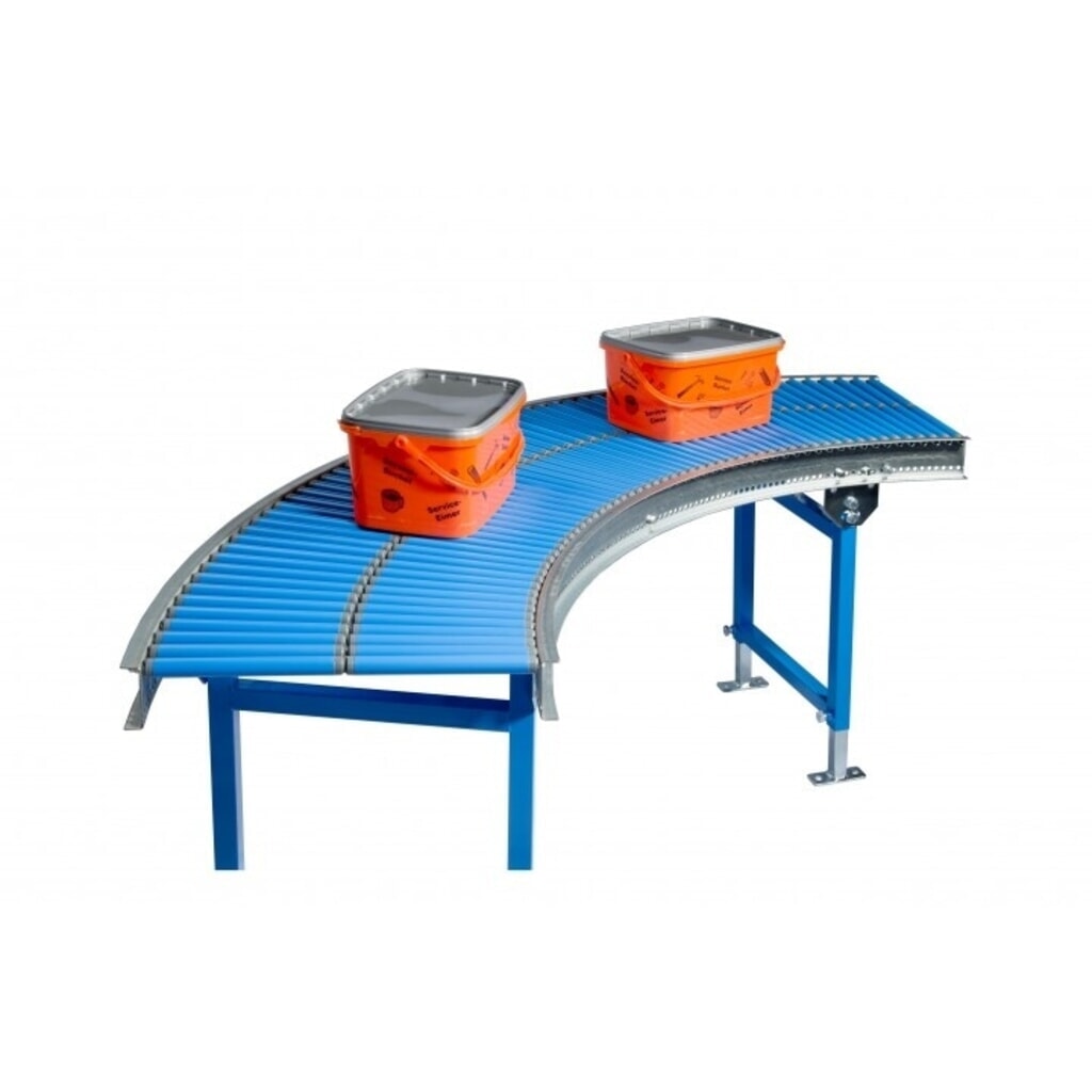 N° de l'image du produit 2 : BLUME petit convoyeur à rouleaux, rouleaux en plastique Ø 20 mm, courbe à 90°, axe à ressort, largeur 300 mm