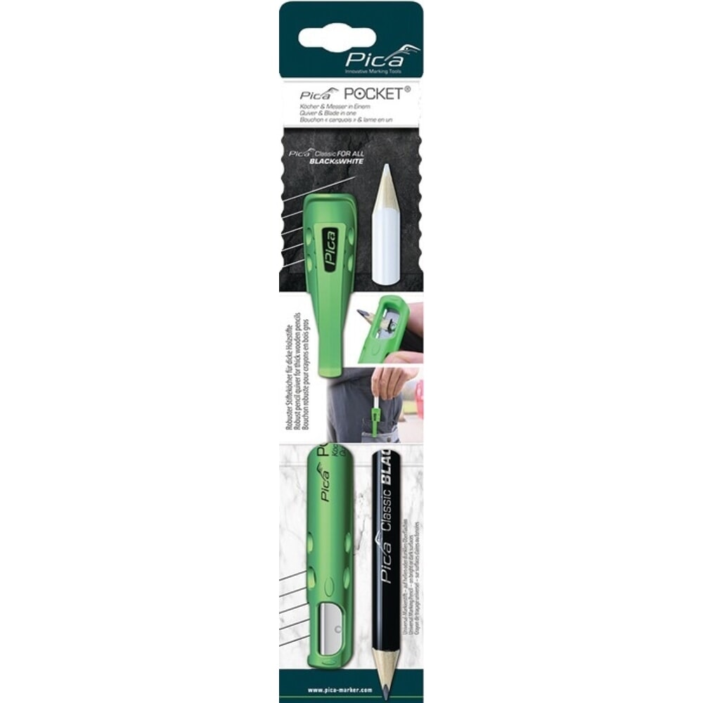 Illustration du produit: PICA Köcher Pocket, mit Spitzmesser, für Blei-/Markierstifte, mit 1 Markierstift Black & White