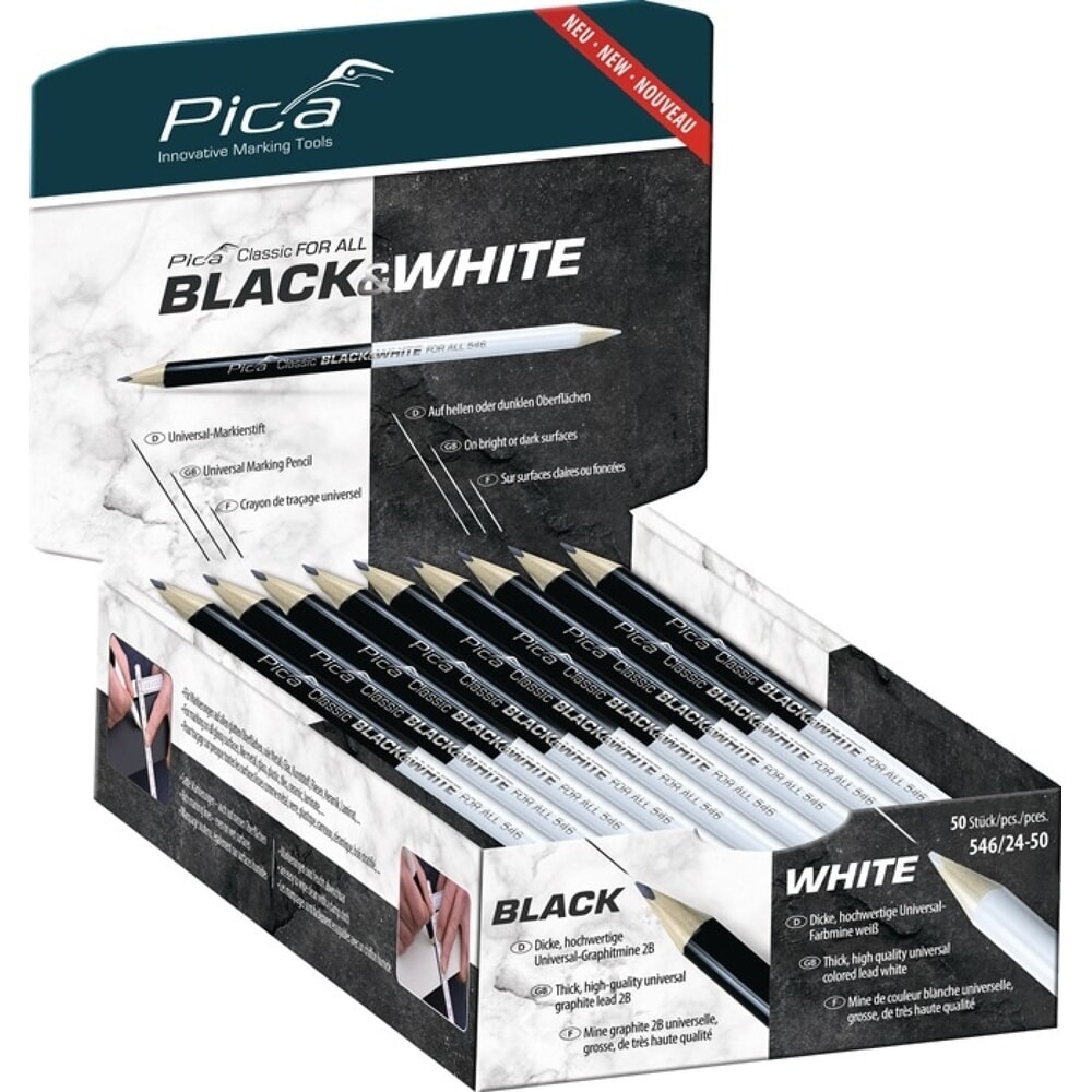 Illustration du produit: PICA Markierstift Classic FOR ALL Black&White, 2B, Länge 24 cm, beidseitig gespitzt