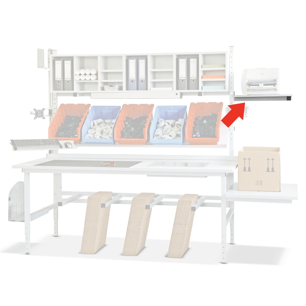 Plateau de rangement latéral, pour table d'emballage, hxl 550 x 450 mm, gris clair Illustration du produit: Plateau de rangement latéral, pour table d'emballage, hxl 550 x 450 mm, gris clair